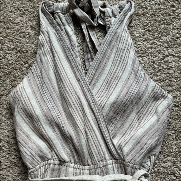 Indigo Rein Beige and Gray Striped Jumpsuit - Picture 3 of 7